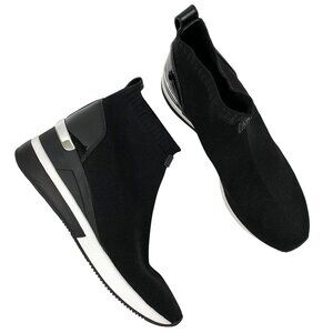 MICHAEL Michael Kors Skyler Black Knit Wedge Sneakers Booties Shooties
